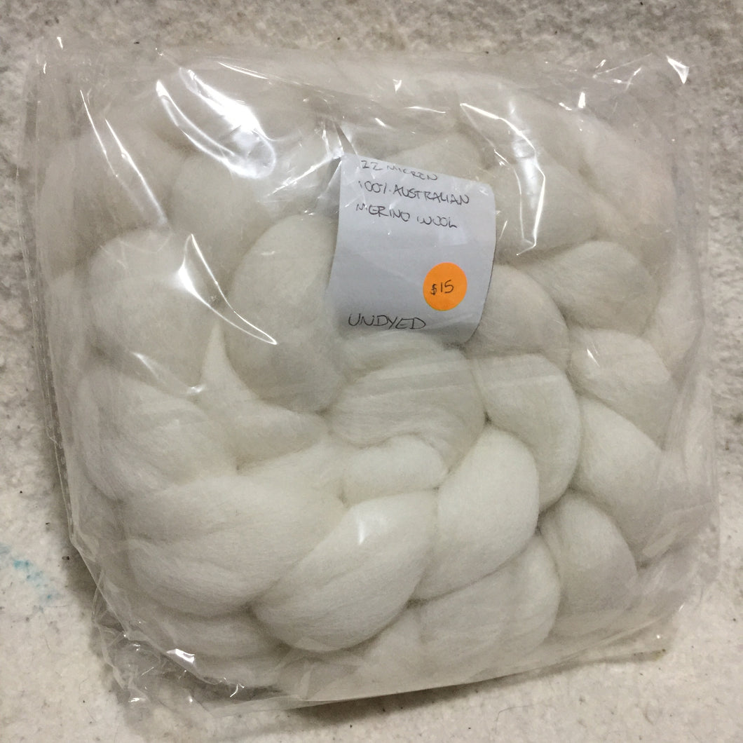 100% 22 Micron Australian Merino Roving- Undyed 100g